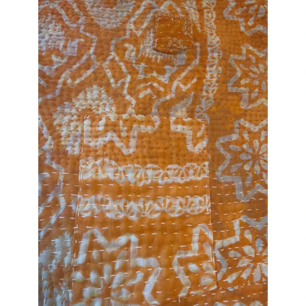 Pillow Cover Orange Kantha Stitch Vintage‎ Hand Stitched Bohemian Square